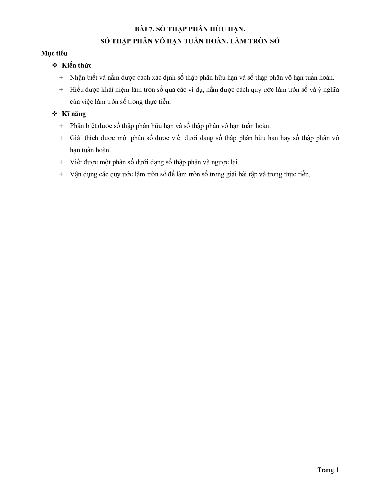 60 Bài tập làm quen với số thập phân vô hạn tuần hoàn (có đáp án năm 2023) - Toán 7 (trang 1)