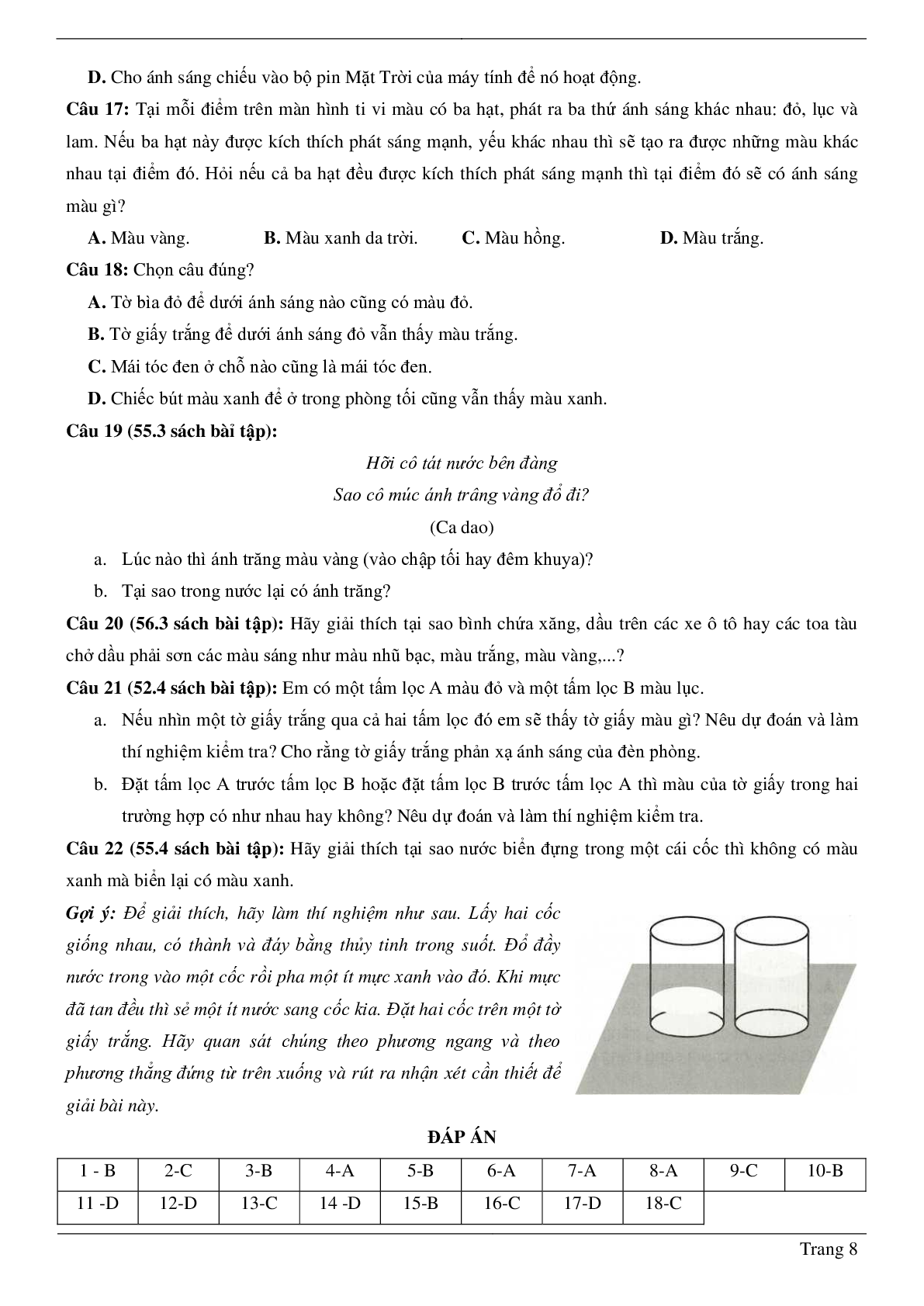 70 Bài tập về Ánh sáng trắng và ánh sáng màu (2024) có đáp án chi tiết nhất (trang 8)