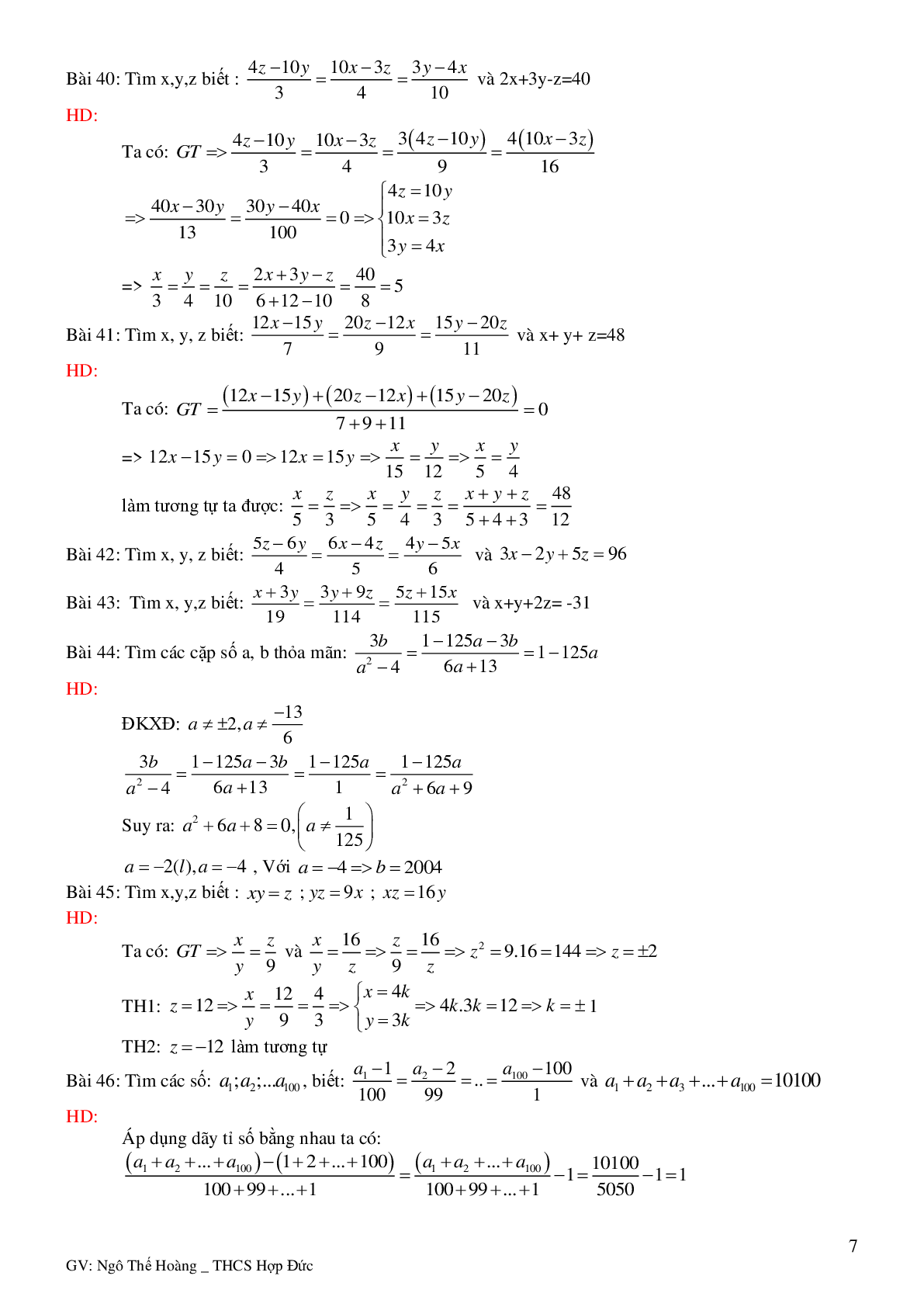 60 Bài tập về tỉ lệ thức (có đáp án năm 2024) - Toán 7 (trang 7)