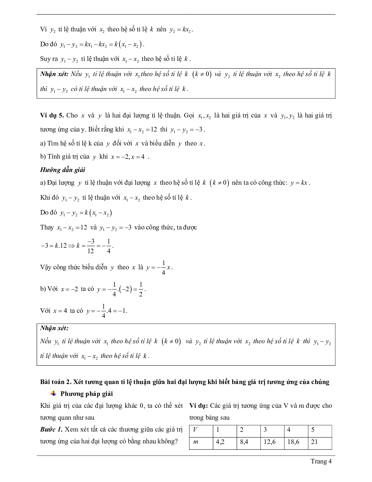 60 Bài tập đại lượng tỉ lệ thuận (có đáp án năm 2024) - Toán 7 (trang 4)