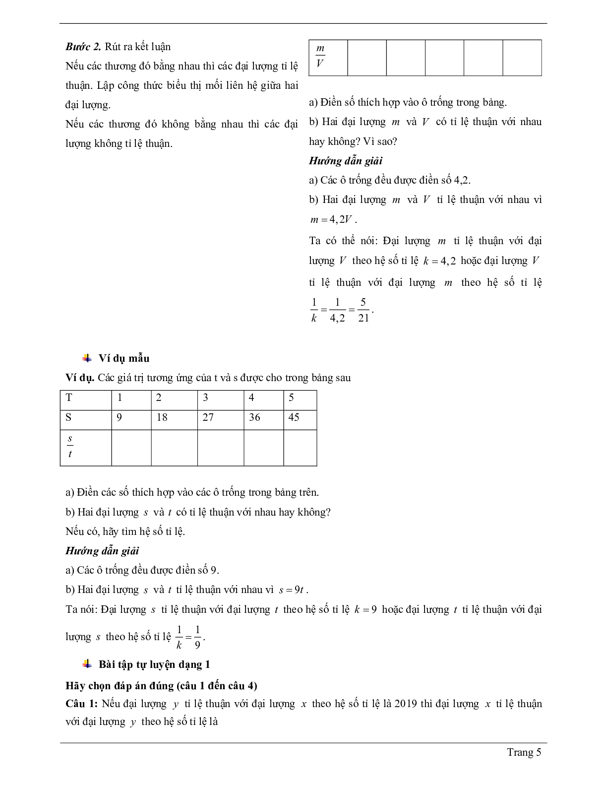 60 Bài tập đại lượng tỉ lệ thuận (có đáp án năm 2024) - Toán 7 (trang 5)