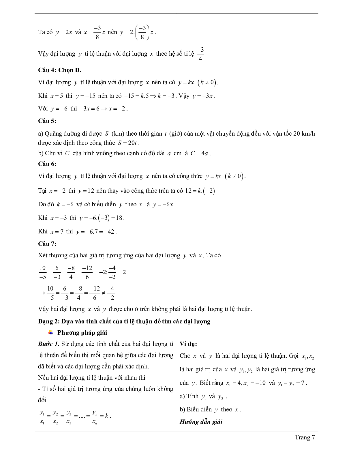 60 Bài tập đại lượng tỉ lệ thuận (có đáp án năm 2024) - Toán 7 (trang 7)