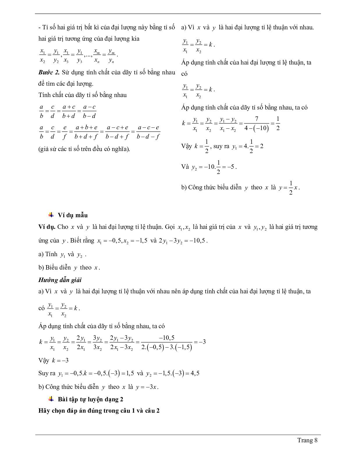 60 Bài tập đại lượng tỉ lệ thuận (có đáp án năm 2024) - Toán 7 (trang 8)