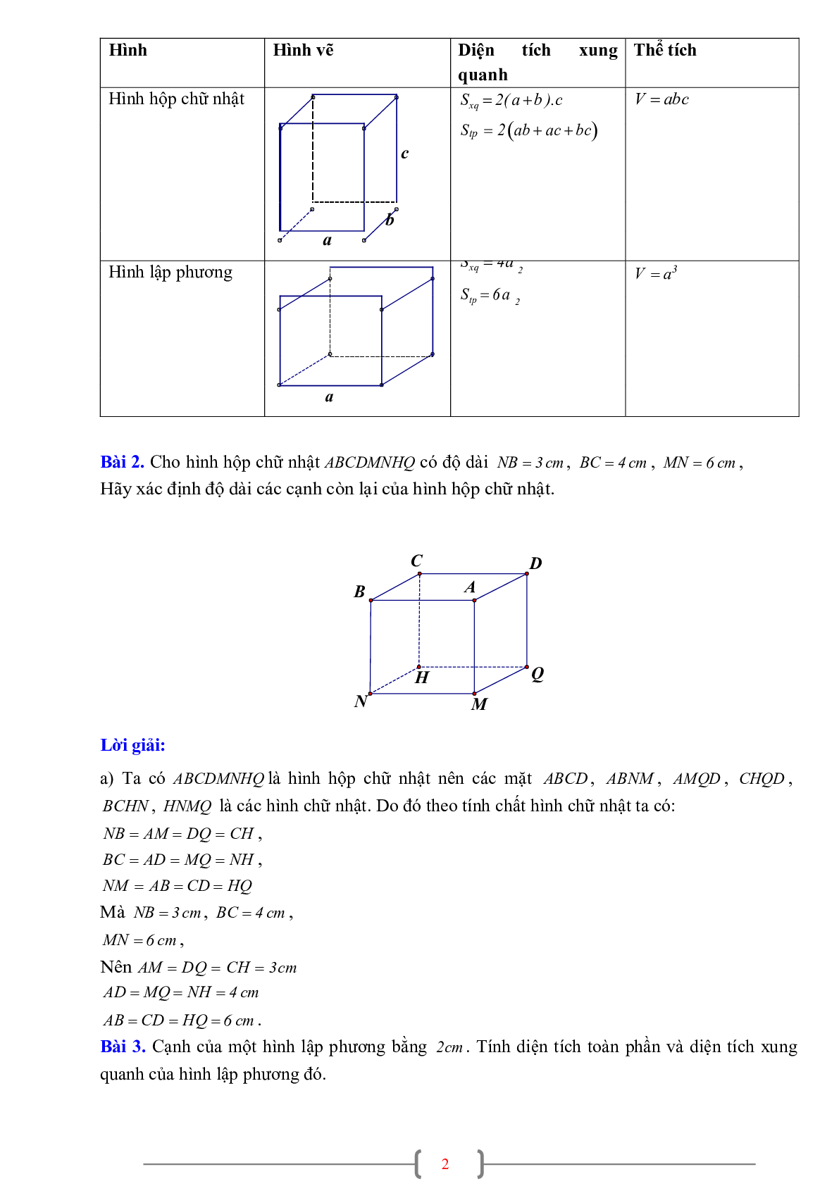 70 Bài tập về Hình hộp chữ nhật. Hình lập phương (có đáp án năm 2024) - Toán 7 (trang 2)