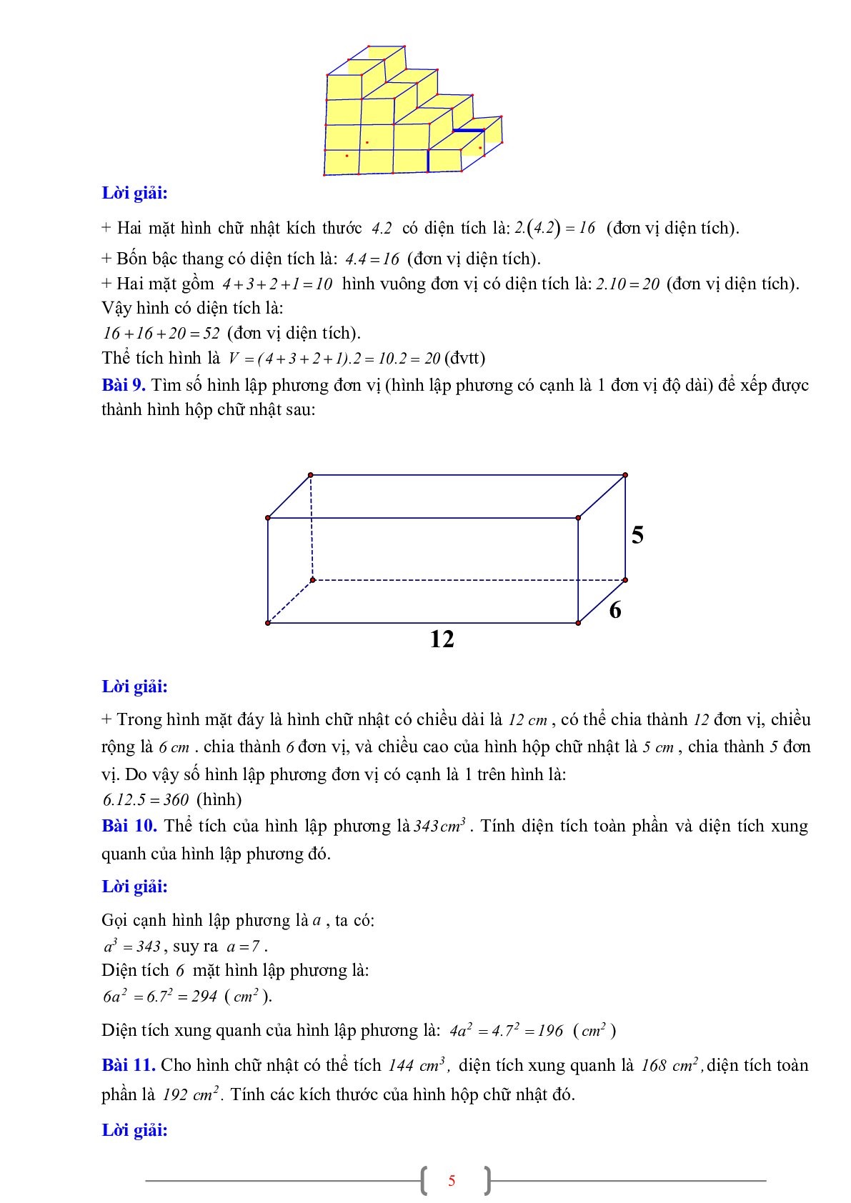 70 Bài tập về Hình hộp chữ nhật. Hình lập phương (có đáp án năm 2024) - Toán 7 (trang 5)