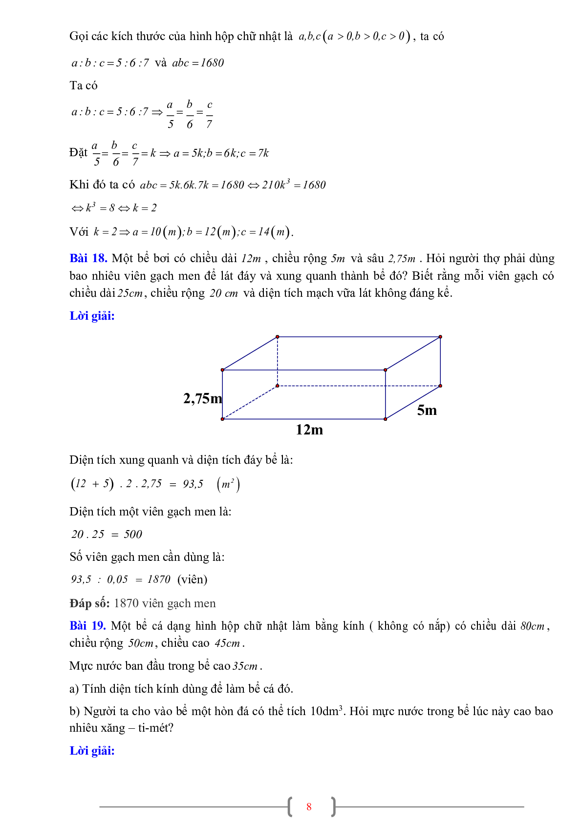 70 Bài tập về Hình hộp chữ nhật. Hình lập phương (có đáp án năm 2024) - Toán 7 (trang 8)