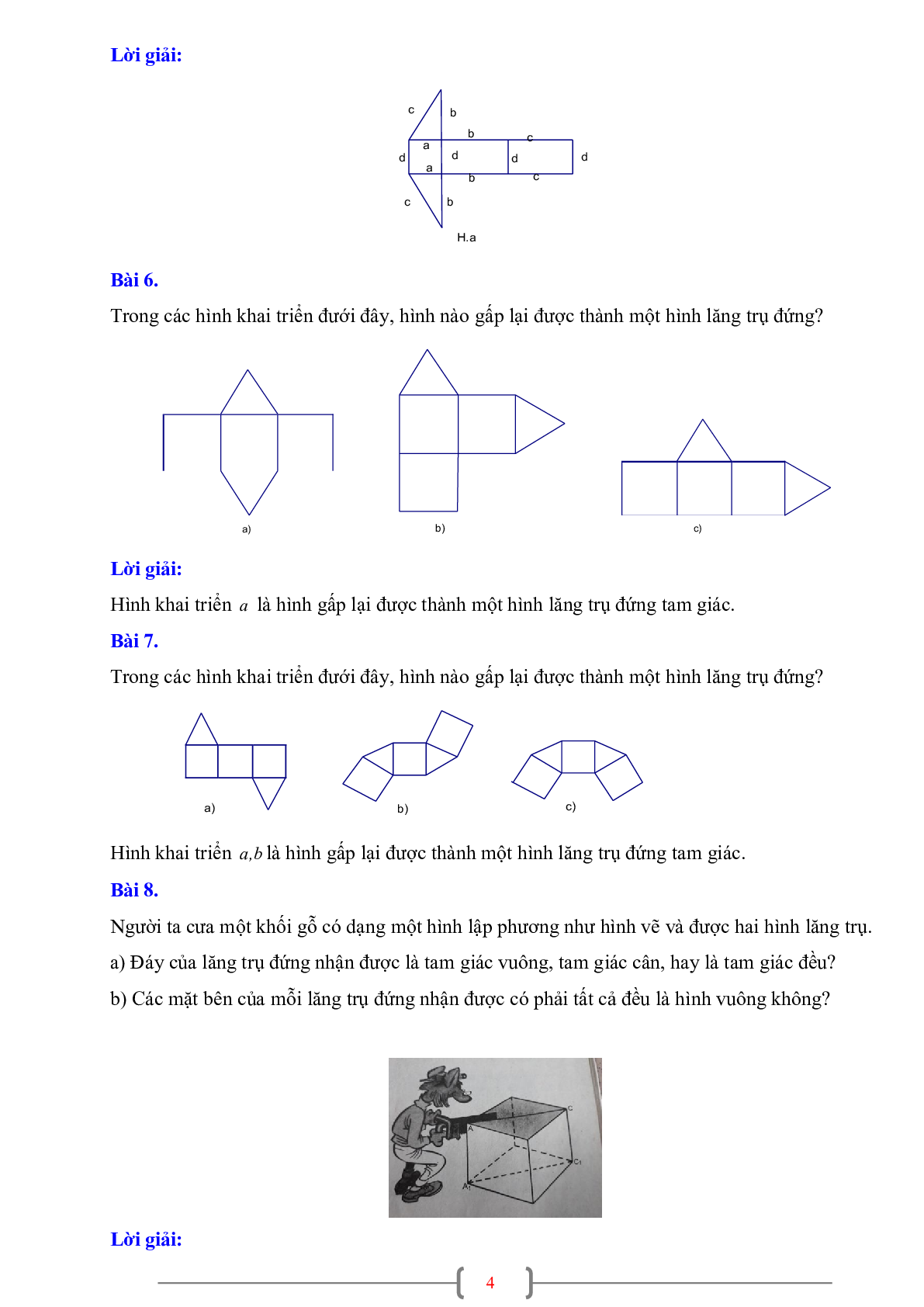 70 Bài tập Hình lăng trụ đứng tam giác. Hình lăng trụ đứng tứ giác (có đáp án năm 2024) - Toán 7 (trang 4)