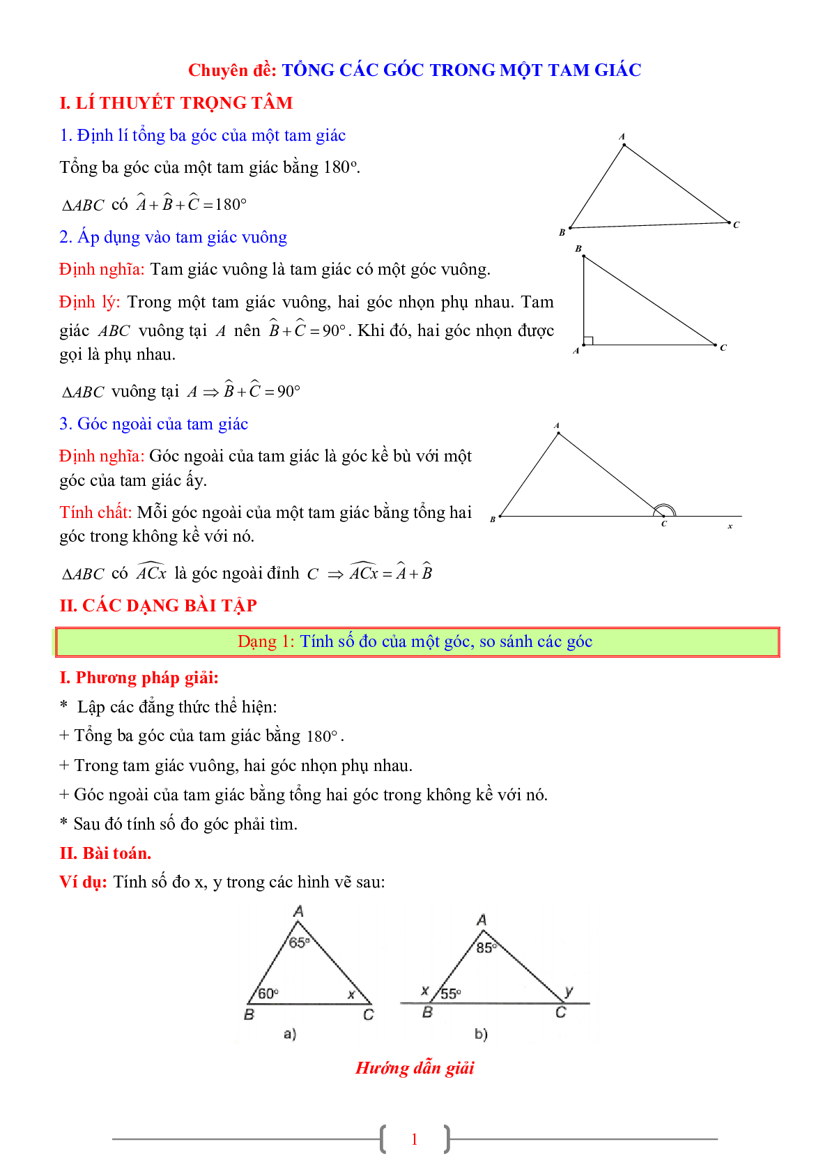 60 Bài tập tổng ba góc của một tam giác (có đáp án năm 2023) - Toán 7 (trang 1)