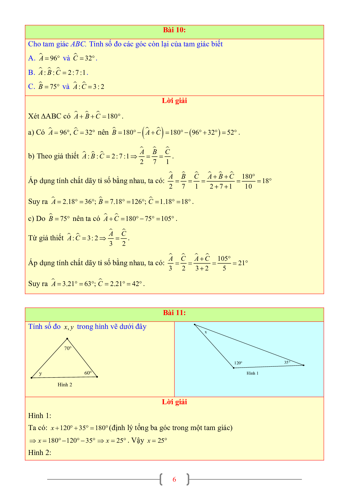 60 Bài tập tổng ba góc của một tam giác (có đáp án năm 2023) - Toán 7 (trang 6)