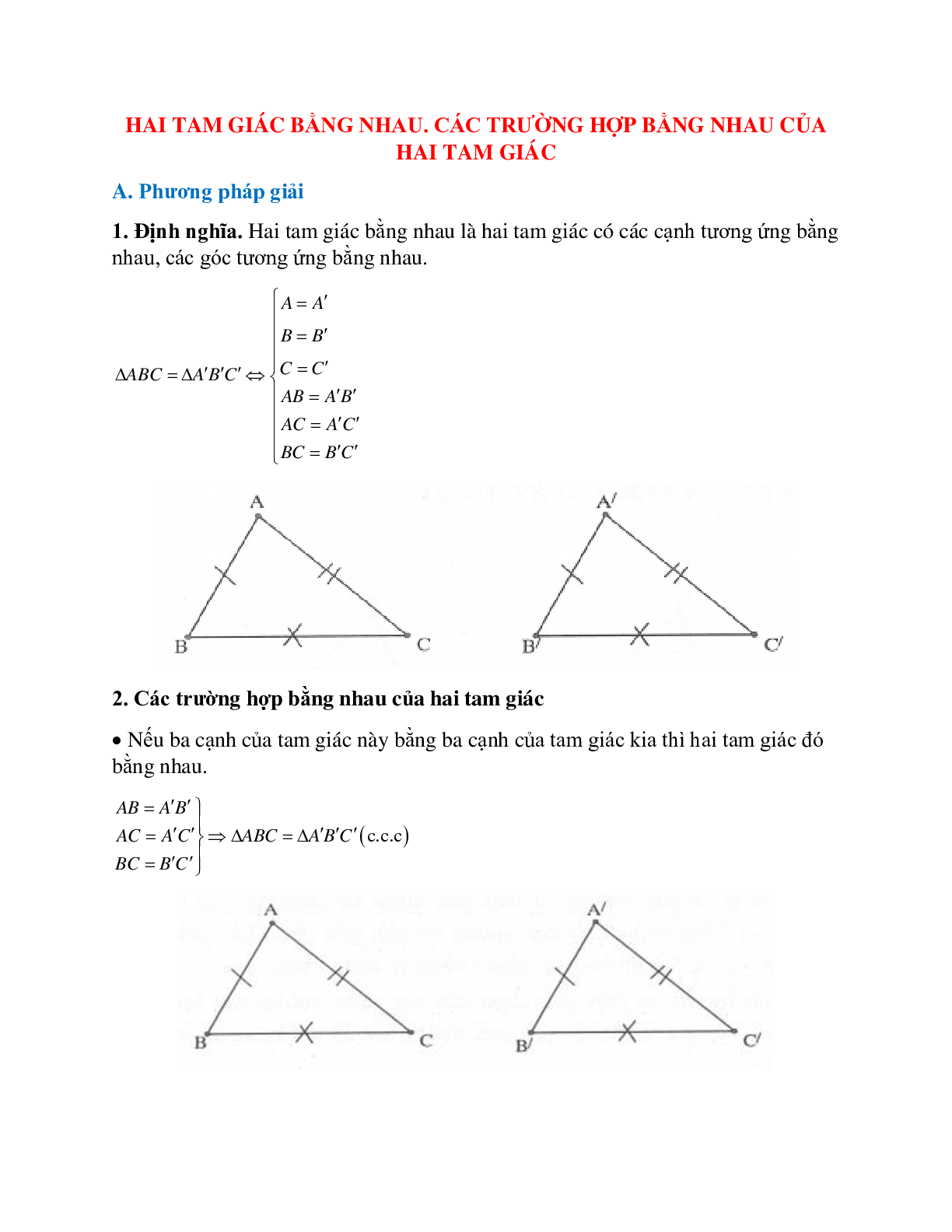 30 Bài tập hai tam giác bằng nhau (có đáp án năm 2024) - Toán 7 (trang 1)