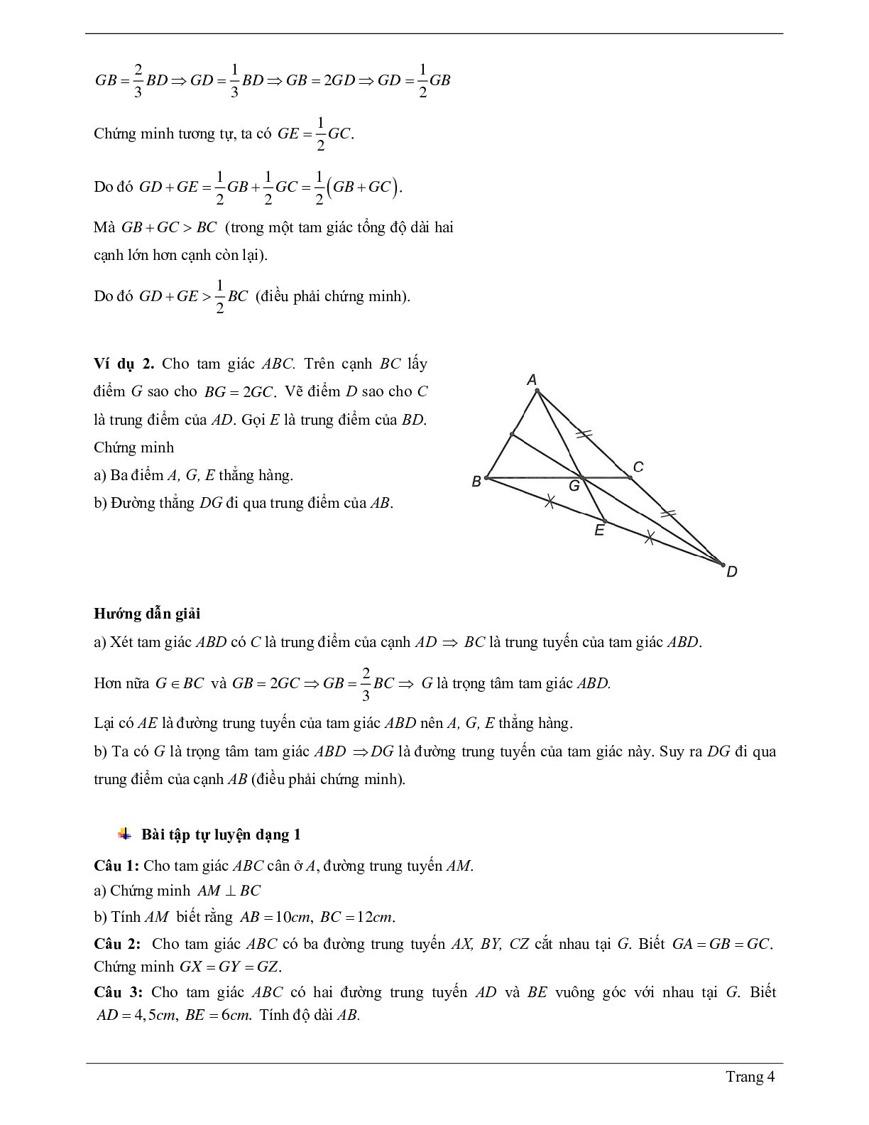 70 Bài tập về Tính chất ba đường trung tuyến của tam giác (có đáp án năm 2024) (trang 4)