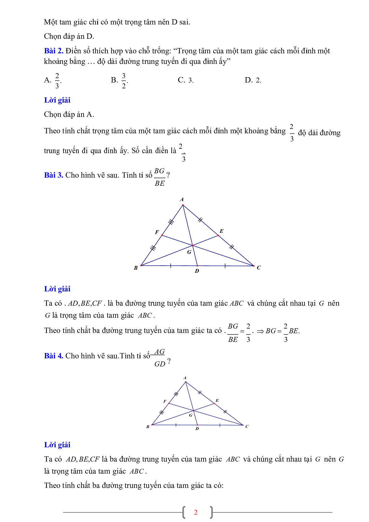 70 Bài tập về Sự đồng quy của ba đường trung tuyến trong một tam giác (có đáp án năm 2024) - Toán 7 (trang 2)