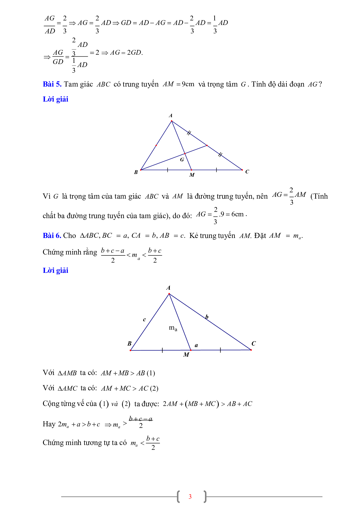 70 Bài tập về Sự đồng quy của ba đường trung tuyến trong một tam giác (có đáp án năm 2024) - Toán 7 (trang 3)
