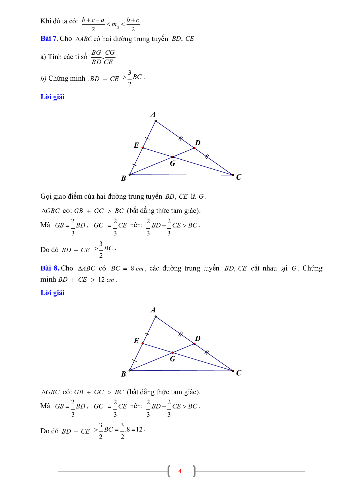 70 Bài tập về Sự đồng quy của ba đường trung tuyến trong một tam giác (có đáp án năm 2024) - Toán 7 (trang 4)