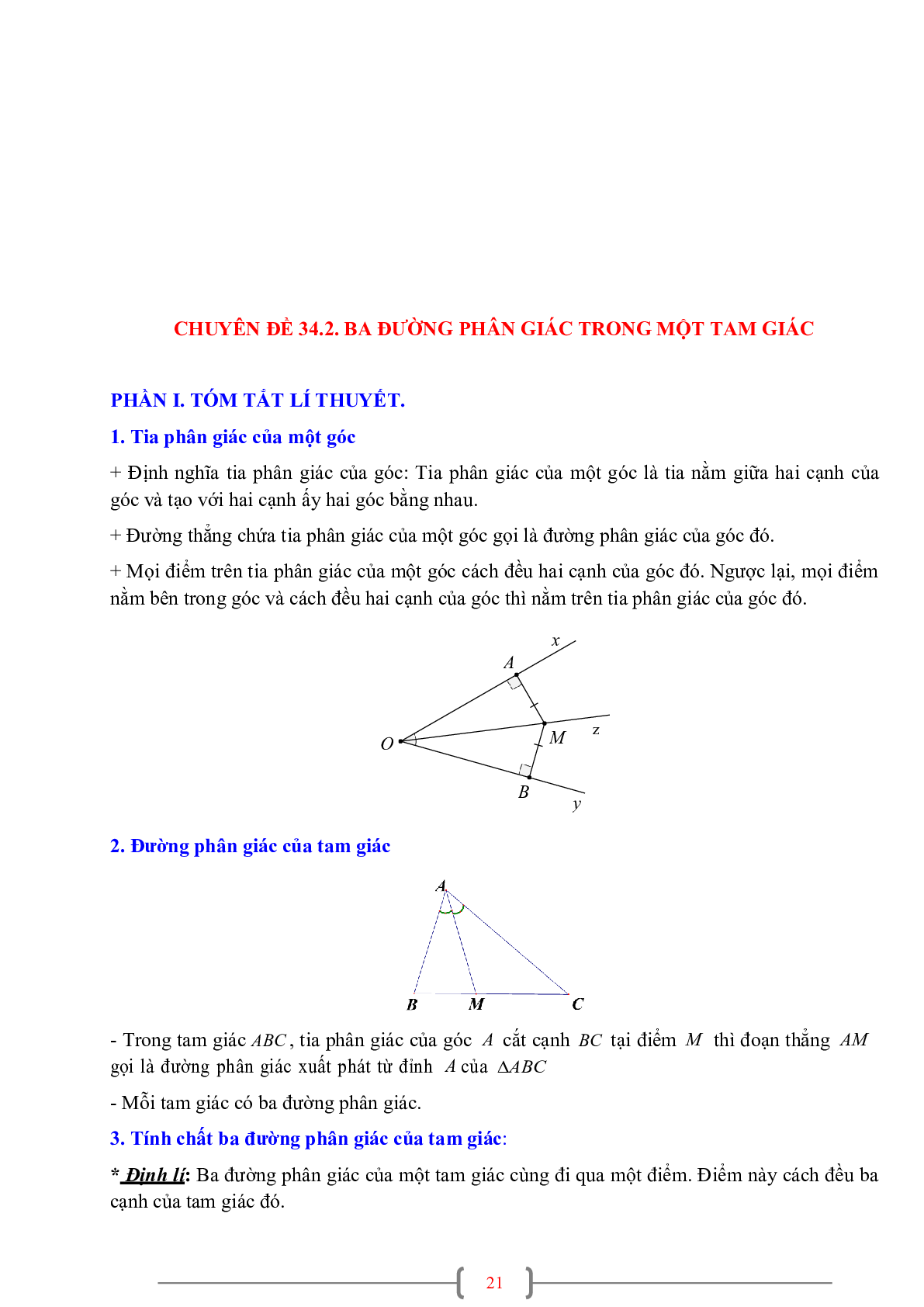 70 Bài tập về Sự đồng quy của ba đường phân giác trong một tam giác (có đáp án năm 2024) - Toán 7 (trang 1)