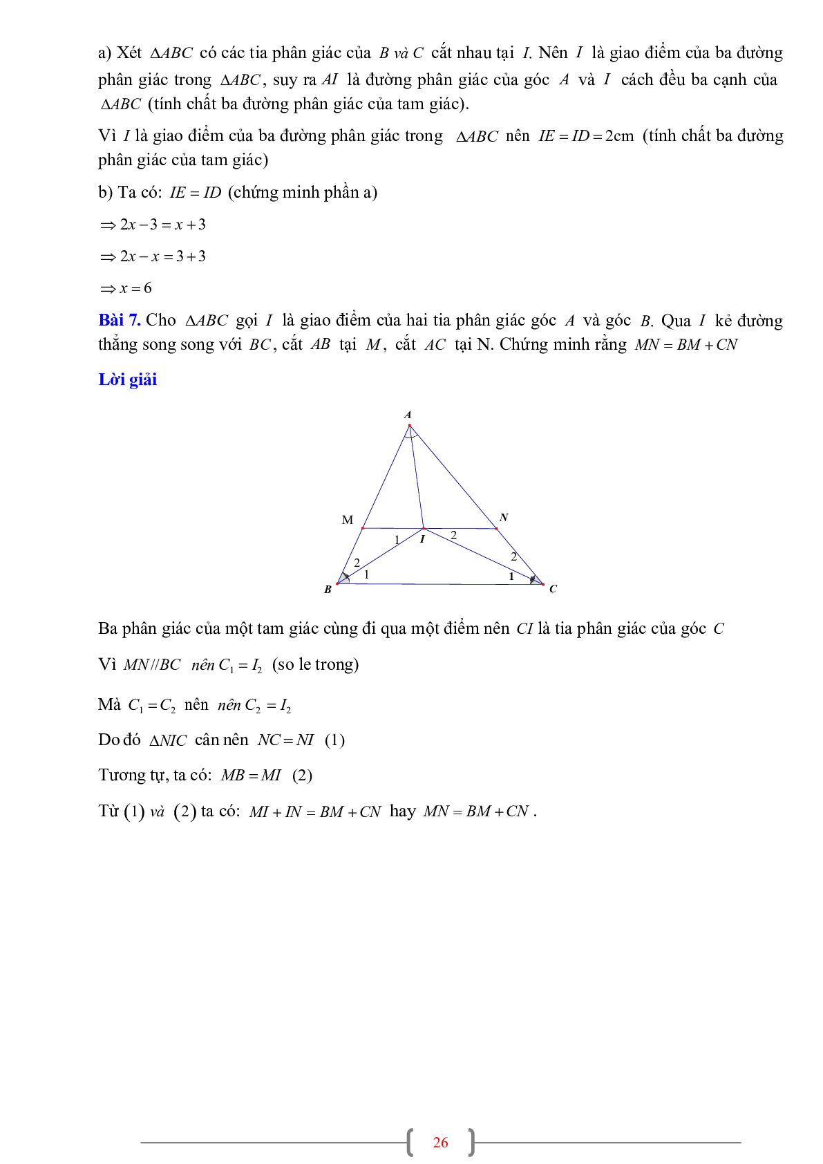 70 Bài tập về Sự đồng quy của ba đường phân giác trong một tam giác (có đáp án năm 2024) - Toán 7 (trang 6)