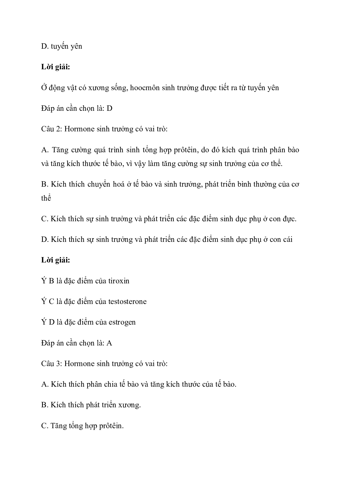 60 Bài tập về các nhân tố ảnh hưởng đến sinh trưởng và phát triển ở động vật (2024) có đáp án chi tiết nhất (trang 4)