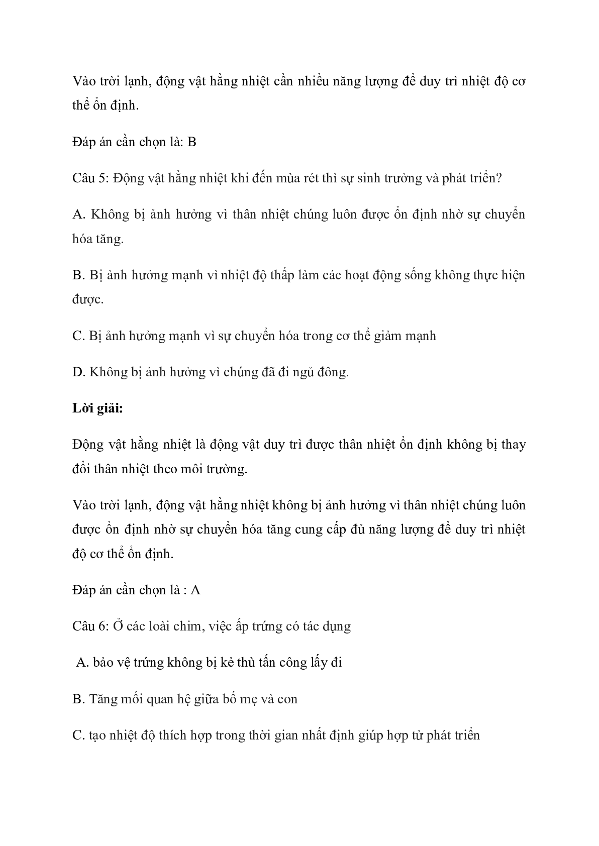 60 Bài tập về các nhân tố ảnh hưởng đến sinh trưởng và phát triển ở động vật (tiếp theo) (2024) có đáp án chi tiết nhất (trang 7)