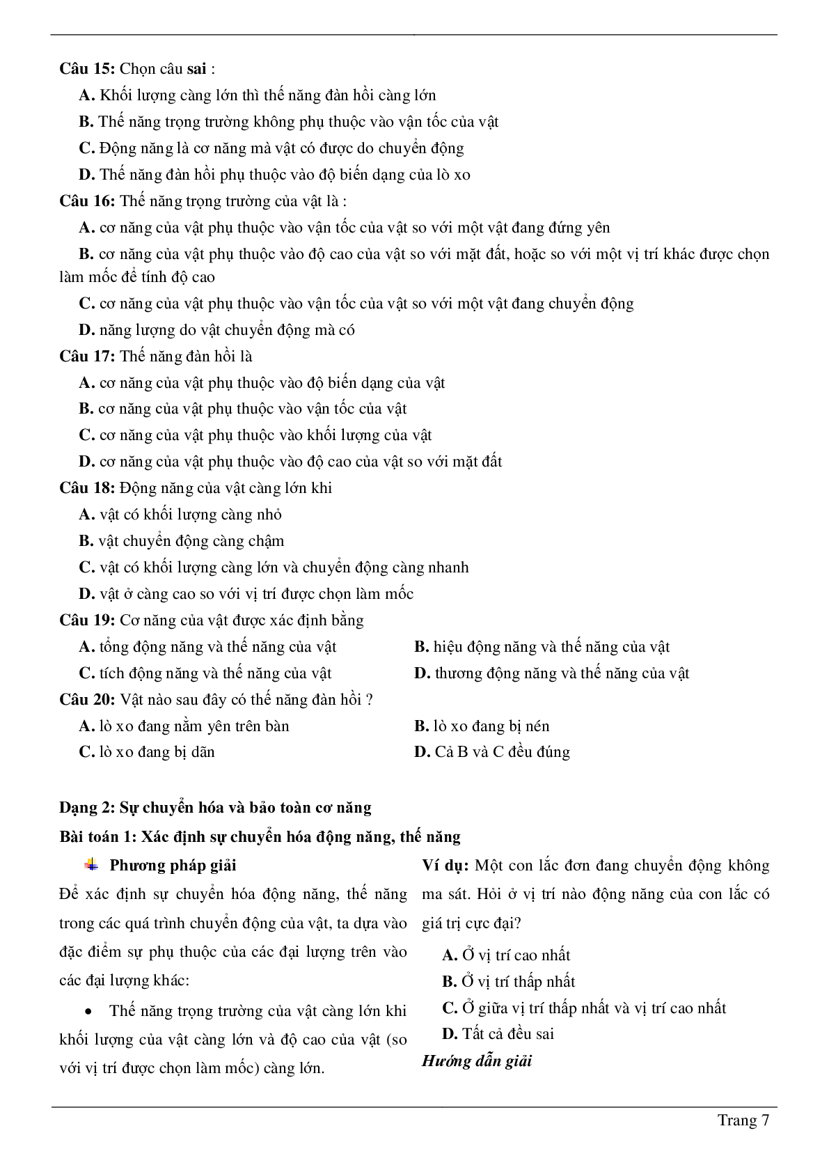 80 bài tập về cơ năng - sự chuyển hóa và bảo toàn cơ năng (2024) có đáp án chi tiết nhất (trang 7)