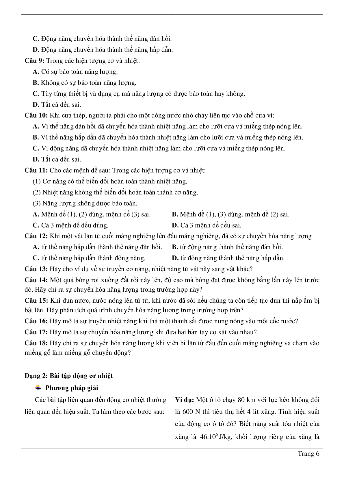 80 bài tập về bảo toàn năng lượng trong các hiện tượng cơ - nhiệt. động cơ nhiệt (có đáp án năm 2023) - Vật lí 8 (trang 6)