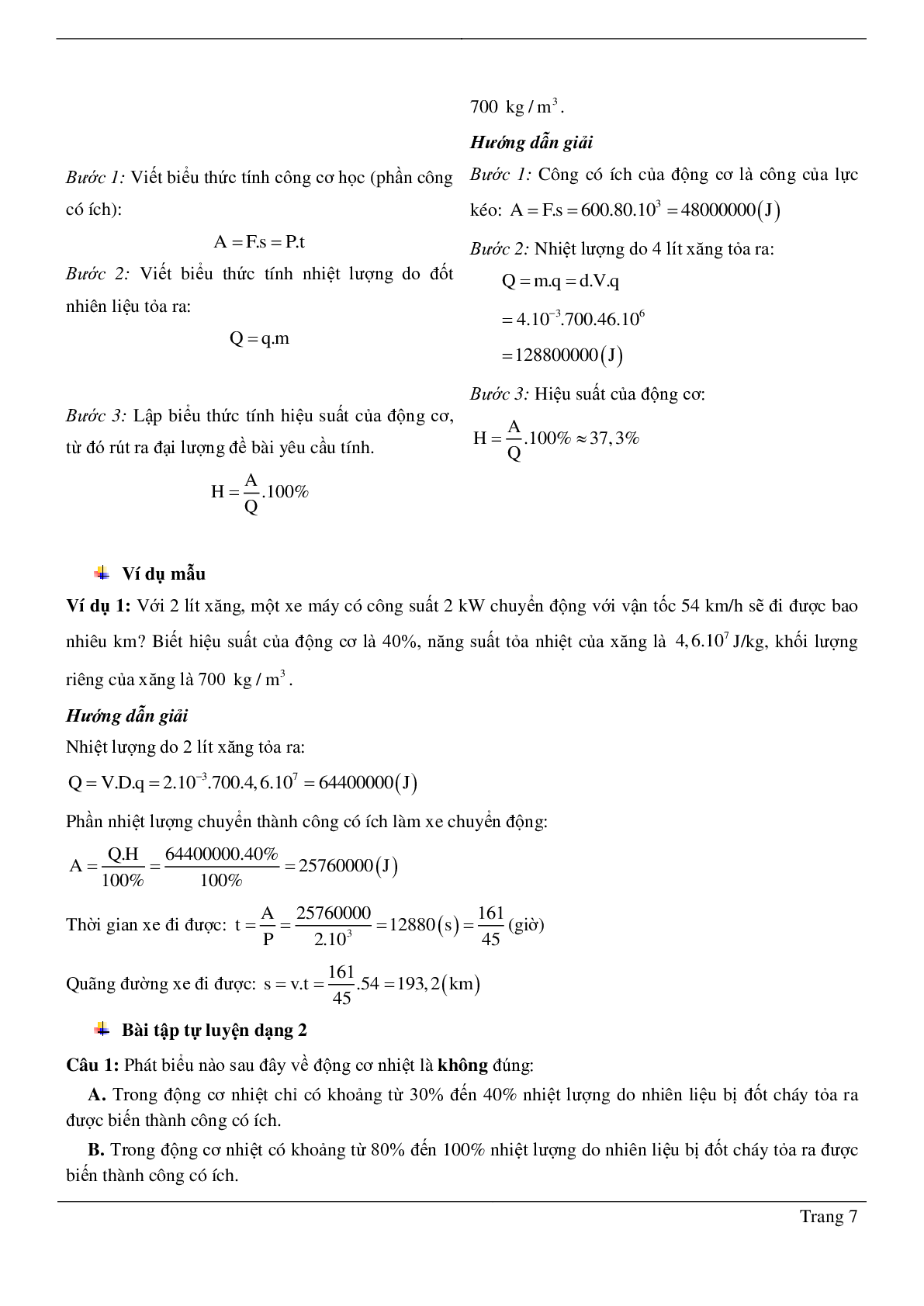 80 bài tập về bảo toàn năng lượng trong các hiện tượng cơ - nhiệt. động cơ nhiệt (có đáp án năm 2023) - Vật lí 8 (trang 7)