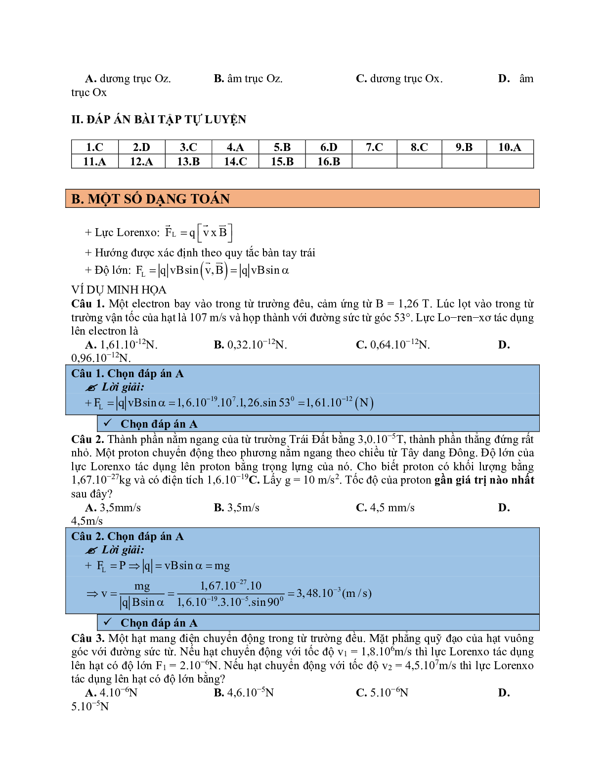 70 Bài tập về  Lực Lo-ren-xơ (có đáp án năm 2024) (trang 3)
