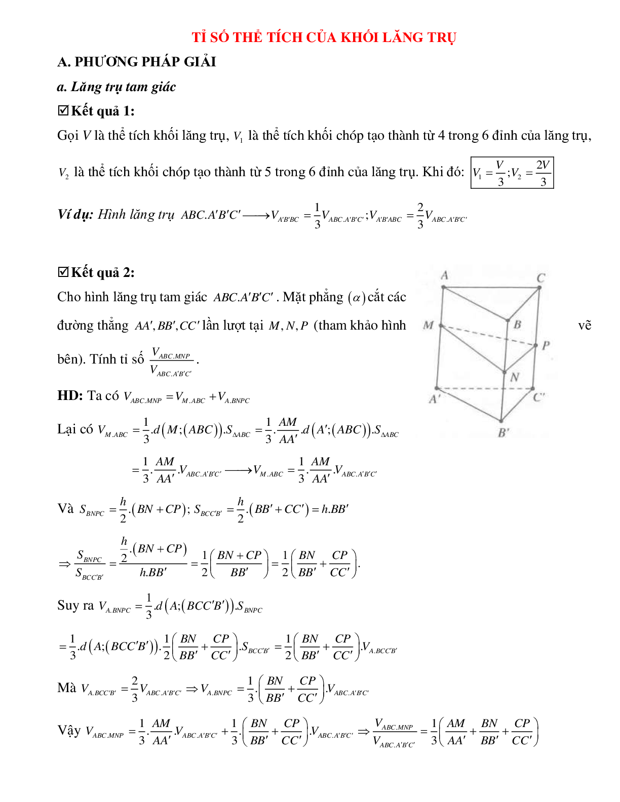 Công thức tính thể tích khối lăng trụ hay, nhanh nhất (trang 1)