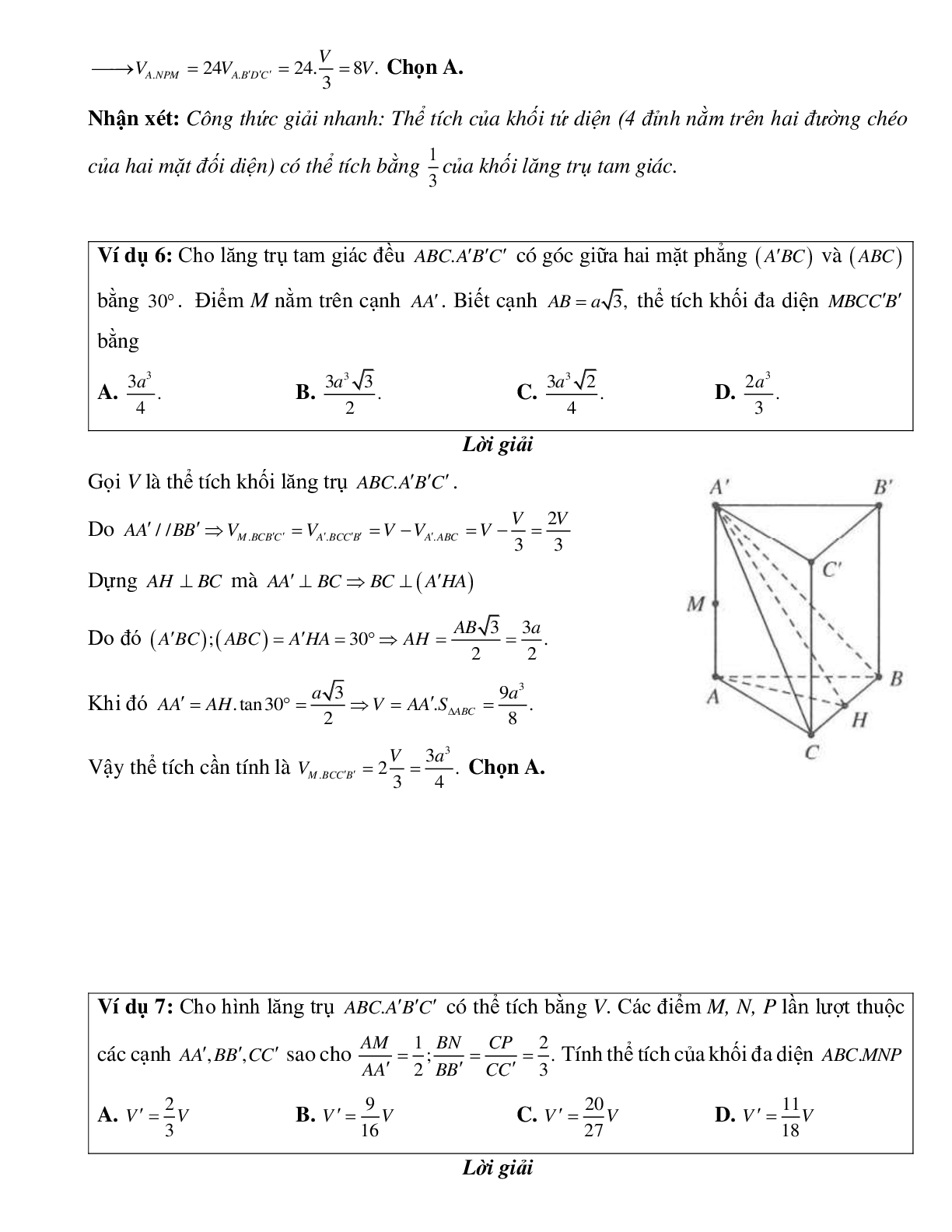 Công thức tính thể tích khối lăng trụ hay, nhanh nhất (trang 6)