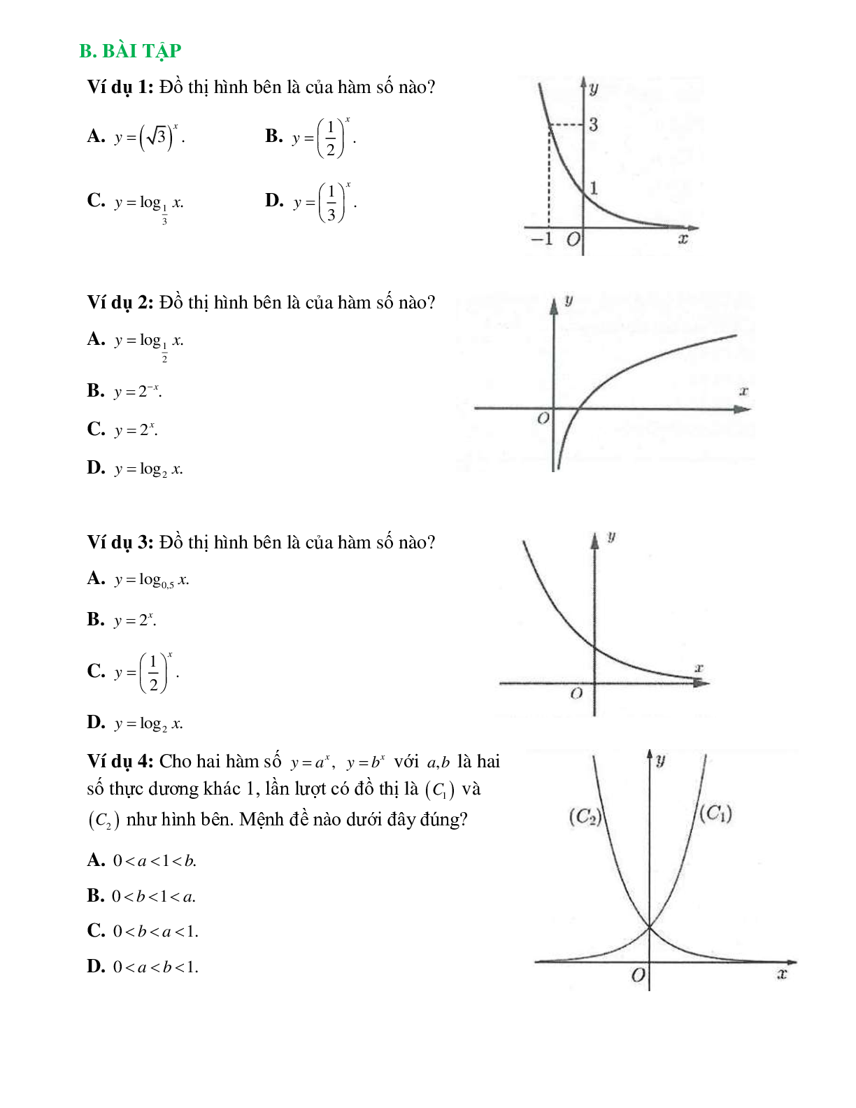 Cách nhận biết đồ thị hàm số mũ, hàm số logarit (2024) mới nhất (trang 3)