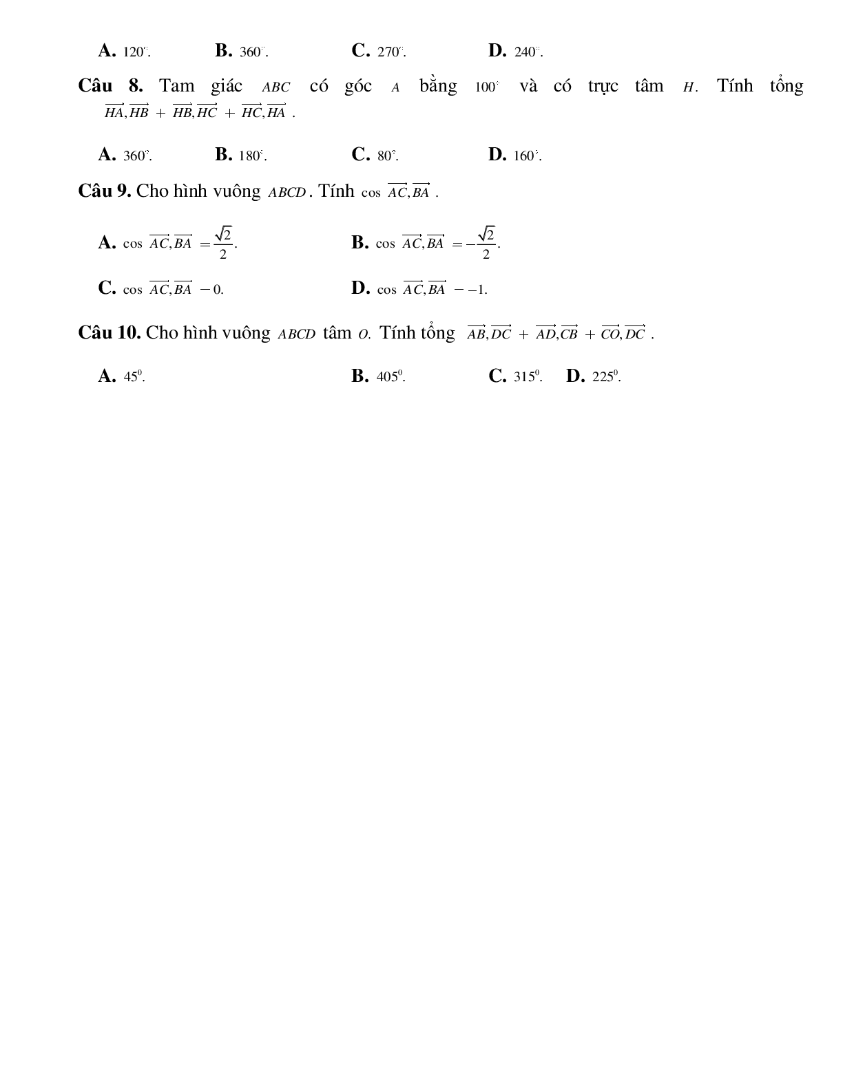20 Bài tập tính góc giữa hai vectơ (2024) cực hay, có đáp án chi tiết (trang 2)