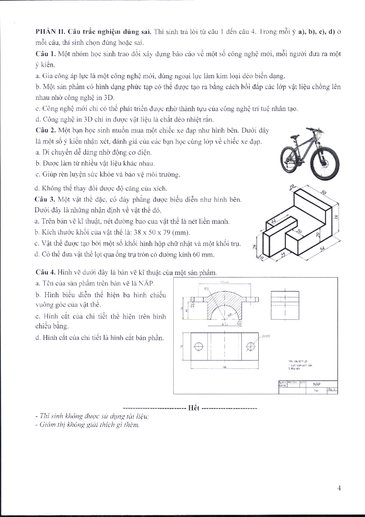 Đề minh họa môn Công nghệ - Công nghiệp thi tốt nghiệp THPT 2025 (có đáp án) (trang 4)