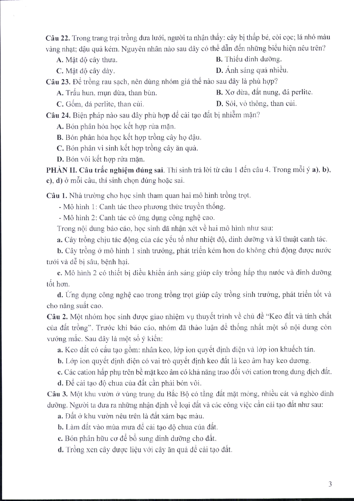 Đề minh họa môn Công nghệ - Nông nghiệp thi tốt nghiệp THPT 2025 (có đáp án) (trang 3)