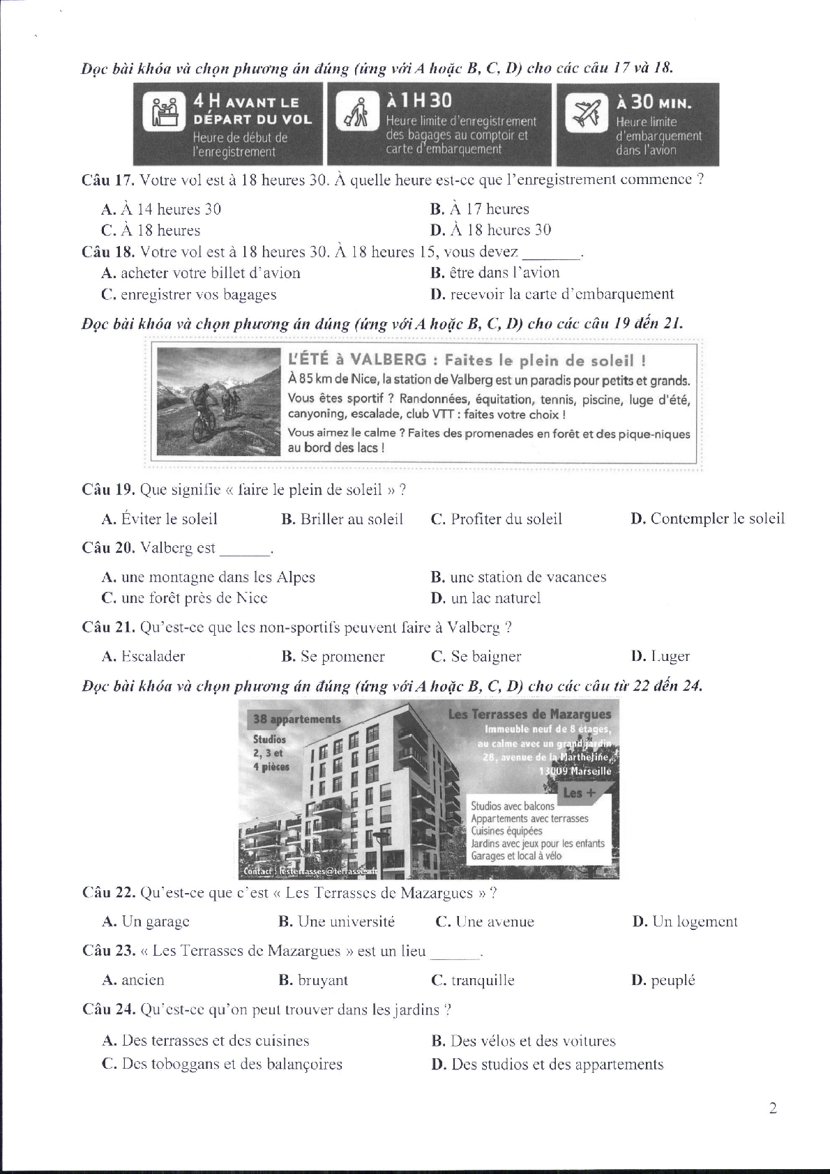 Đề minh họa môn Tiếng Pháp thi tốt nghiệp THPT 2025 (có đáp án) (trang 2)