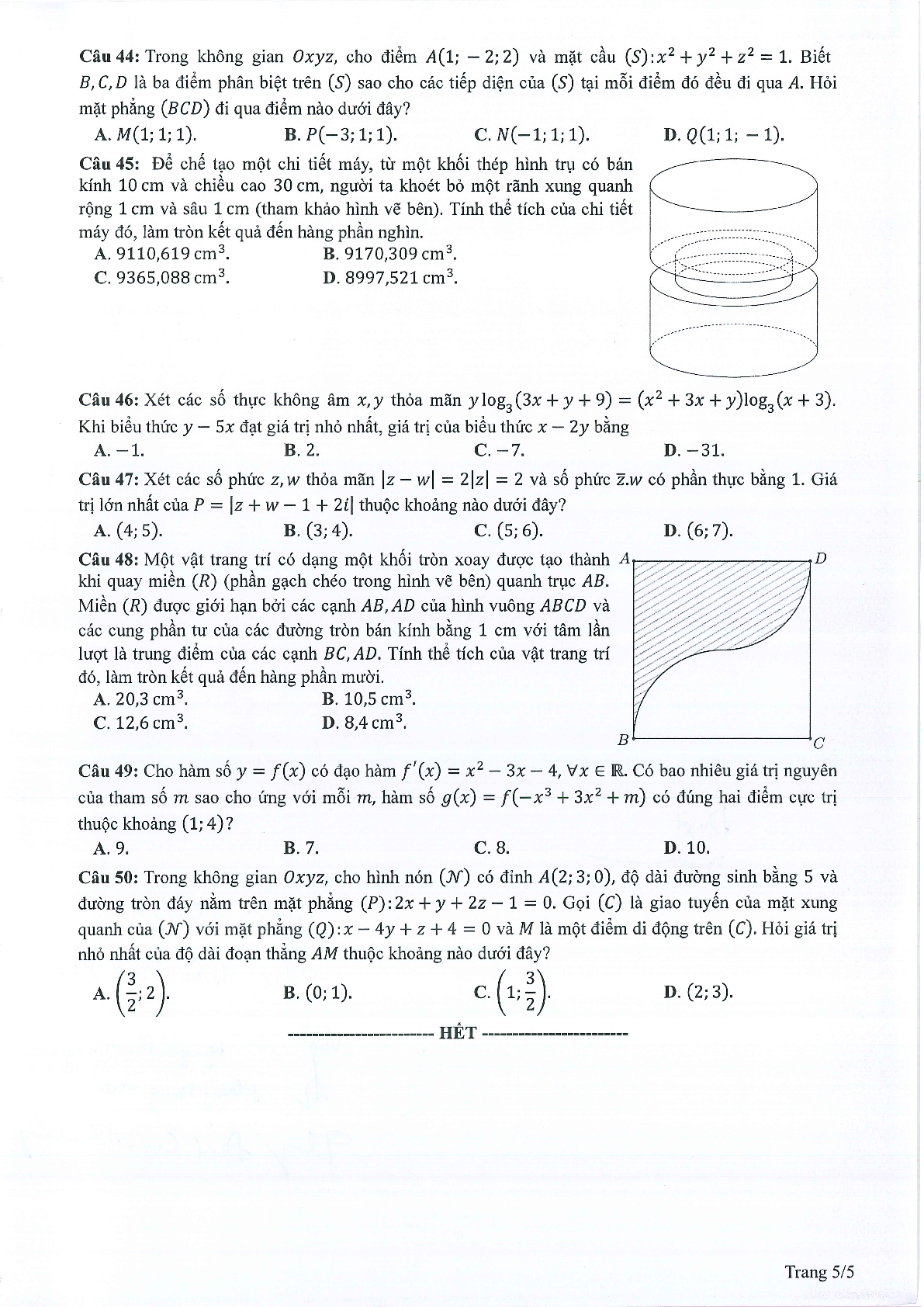 Đề minh họa môn Toán thi tốt nghiệp THPT 2024 (có đáp án) (trang 5)