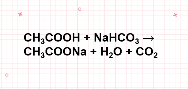 CH3COOH + NaHCO3 → CH3COONa + H2O + CO2 | CH3COOH ra CH3COONa