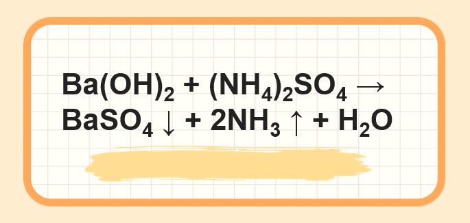 (NH4)2SO4 + Ba(OH)2 → BaSO4 + NH3 + H2O | (NH4)2SO4 ra NH3 | (NH4)2SO4 ra BaSO4 | Ba(OH)2 ra BaSO4