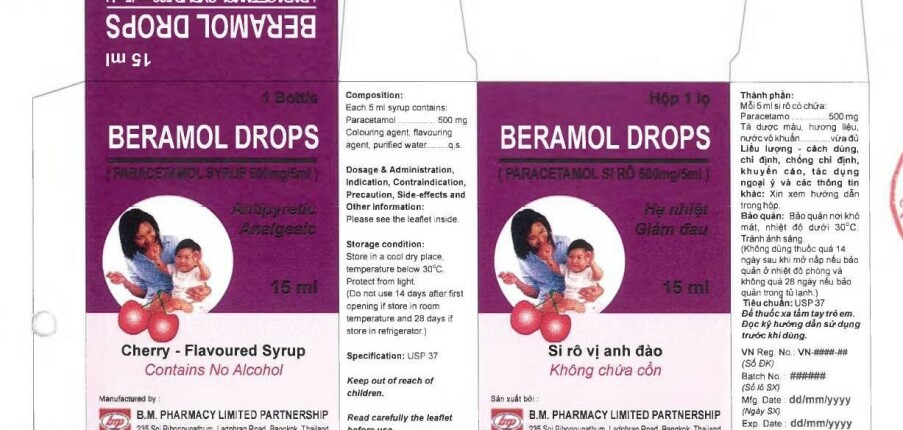 Thuốc Beramol Drops - Dùng để hạ sốt, giảm đau cho trẻ nhỏ - Chai 15ml - Cách dùng