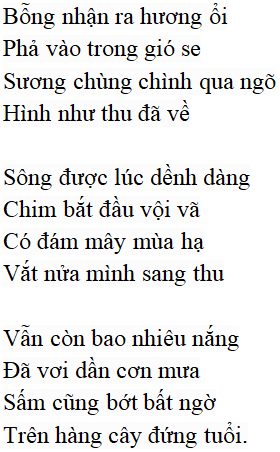 Bài thơ: Sang thu (Hữu Thỉnh): nội dung, dàn ý, bố cục, tác giả | Ngữ văn lớp 9