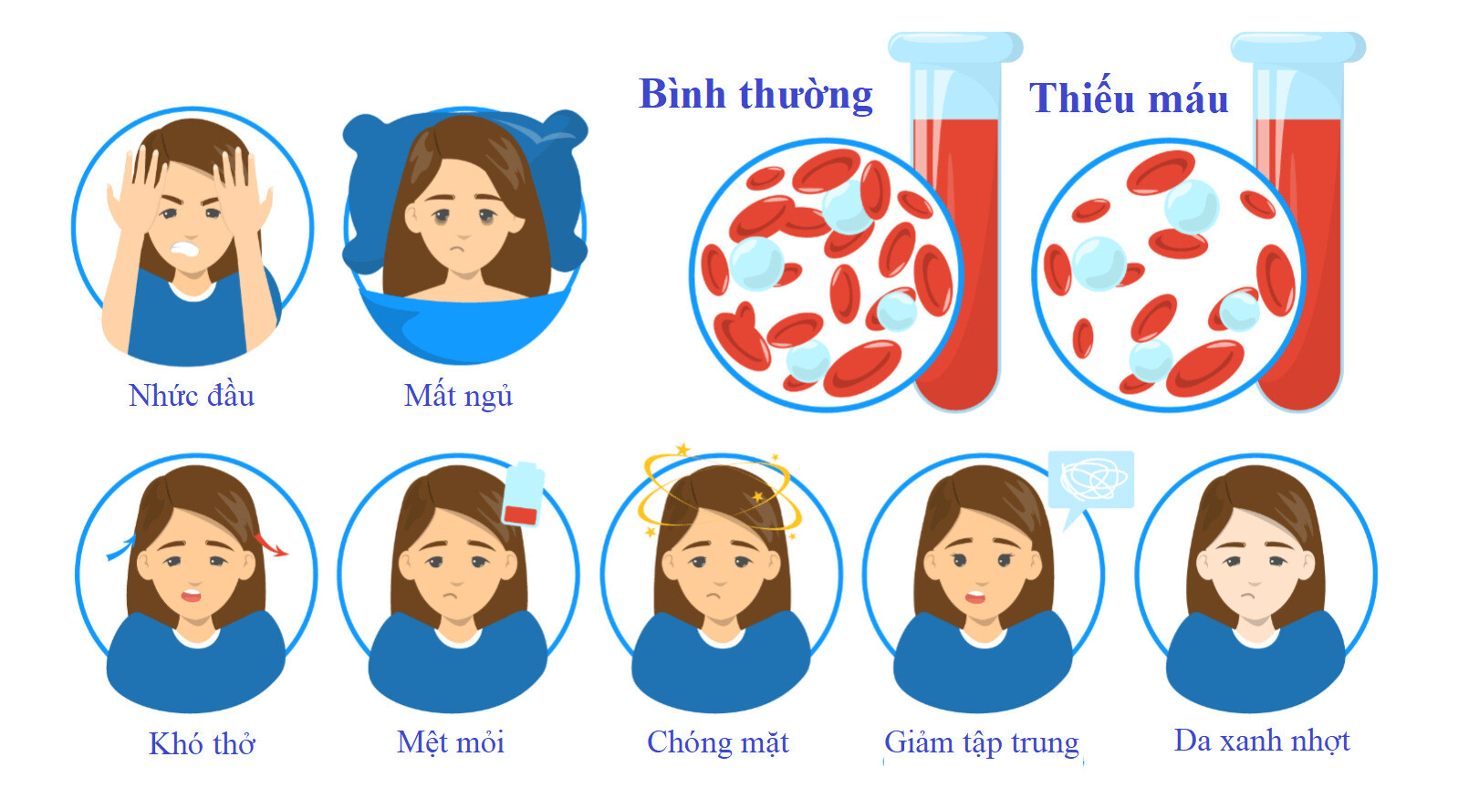 Tình trạng thiếu máu gây ra nhiều triệu chứng ảnh hưởng đến chất lượng cuộc sống. Nguồn ảnh: Calmclinic.com 