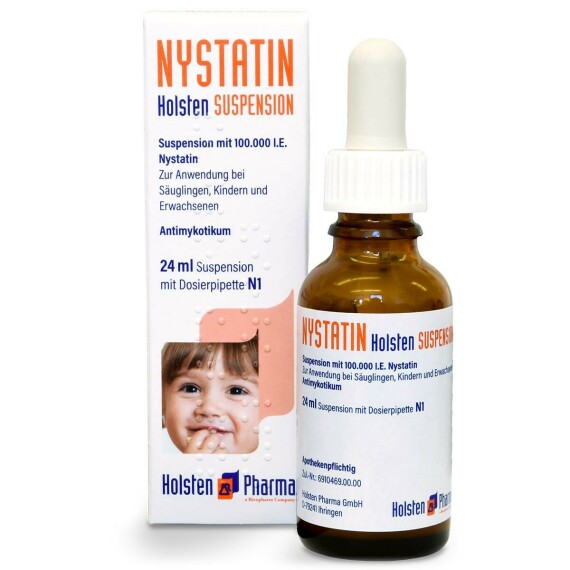 Nystatin dạng hỗn dịch uống thường được kê đơn cho trẻ nhiễm nấm miệng.  Nguồn ảnh: eurapon.de
