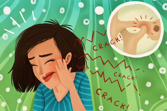 Các dấu hiệu và triệu chứng của rối loạn TMJ có thể có đau, nhức hàm, có tiếng click, crak khi cử động hàm.   (nguồn: leesburgfamily.com)