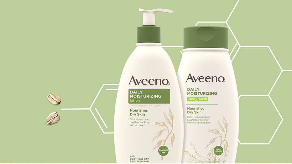 Bộ sản phẩm sữa tắm và lotion dưỡng ẩm chiết xuất từ yến mạch Aveeno là một lựa chọn tốt đối với làn da khô. Nguồn ảnh: Aveeno.com