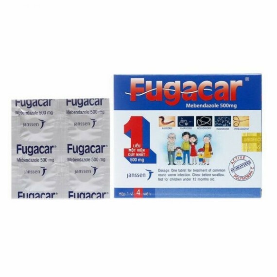 Fugacar (hoạt chất chính mebendazole) là loại thuốc tẩy giun phổ biến nhất (nguồn ảnh: medicare.vn)